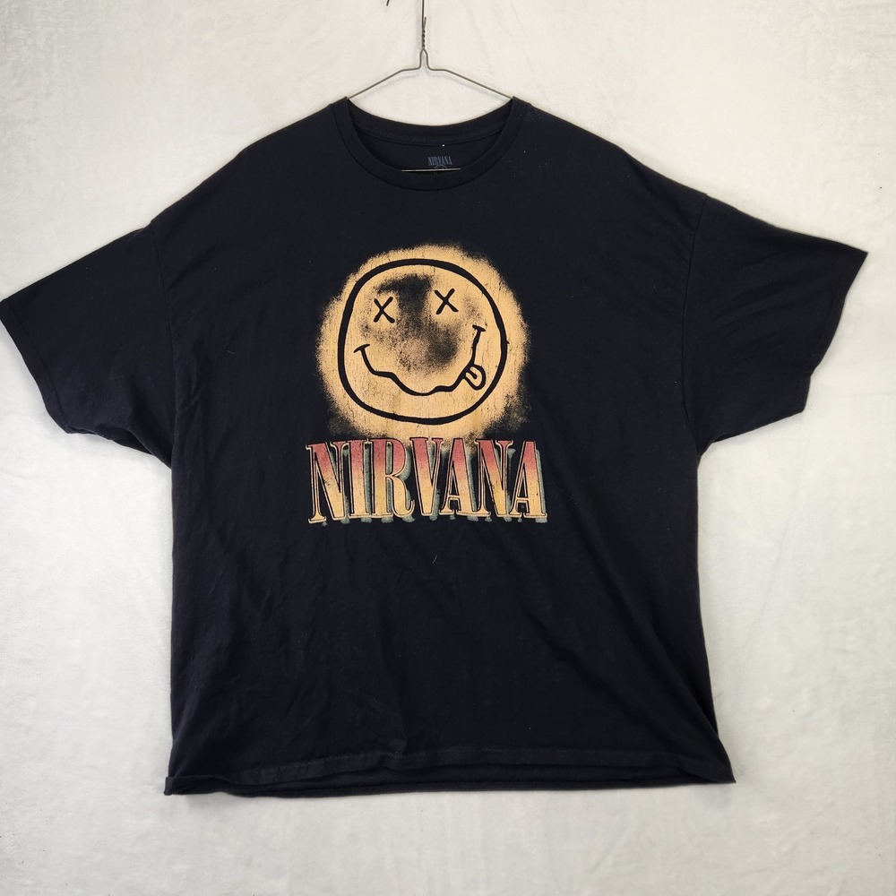 Nirvana Smiley Face‎ Black T Shirt Mens 3XL Cotton Band Tee